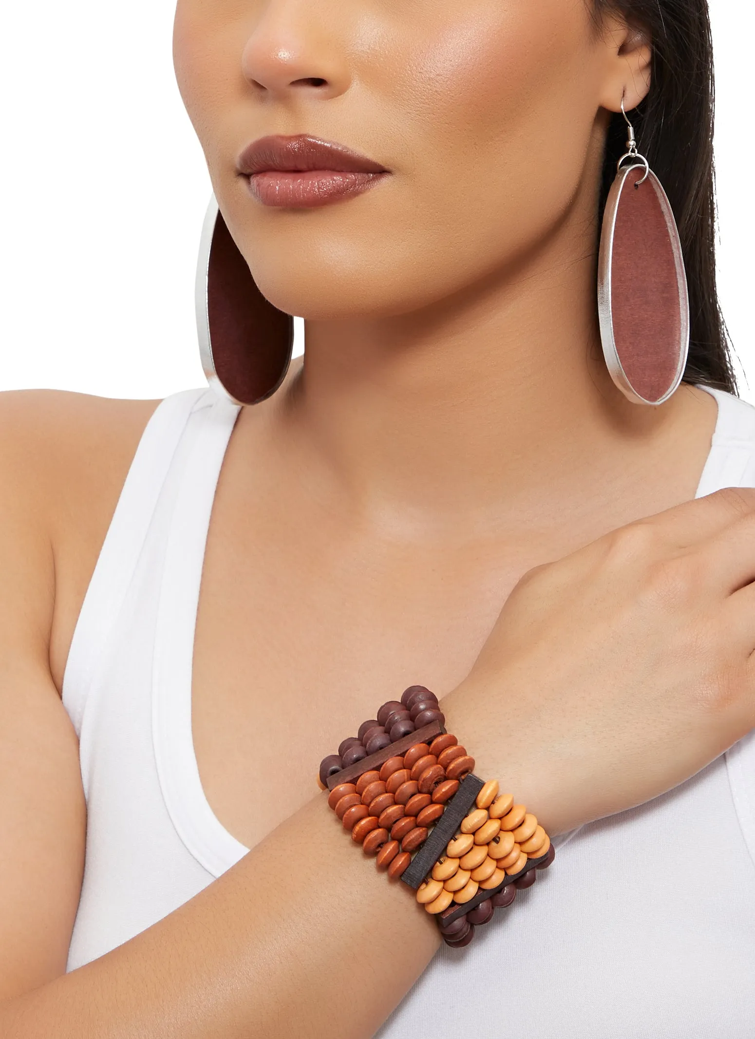 Wooden Beaded Stretch Bracelet and Drop Earrings sold by Rainbow