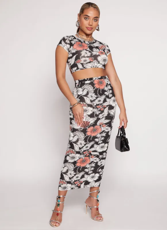 Floral Print High Waist Maxi Pencil Skirt sold by Rainbow