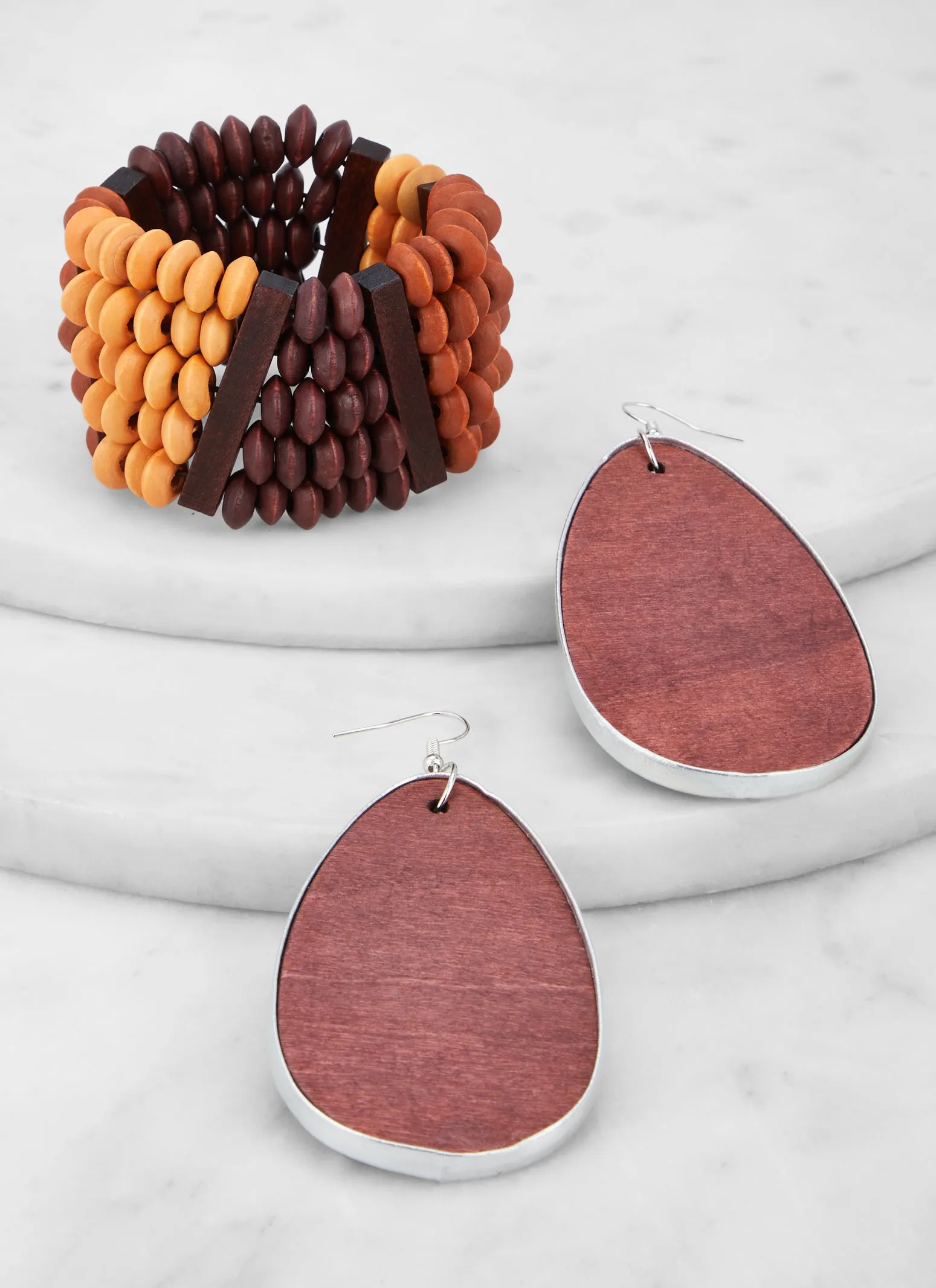 Wooden Beaded Stretch Bracelet and Drop Earrings sold by Rainbow product image thumbnail 2