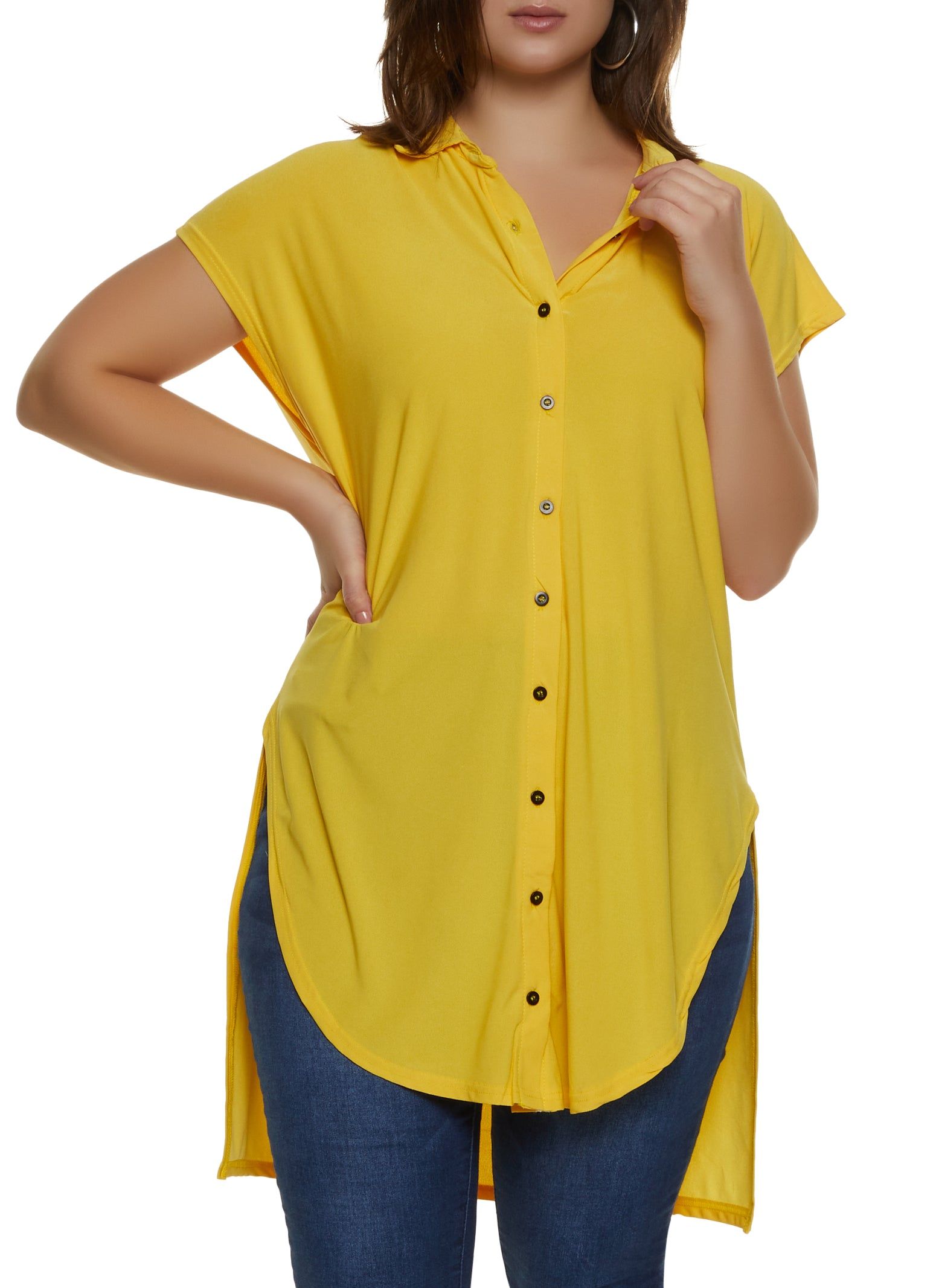 Plus Size Crepe Knit High Low Shirt sold by Rainbow