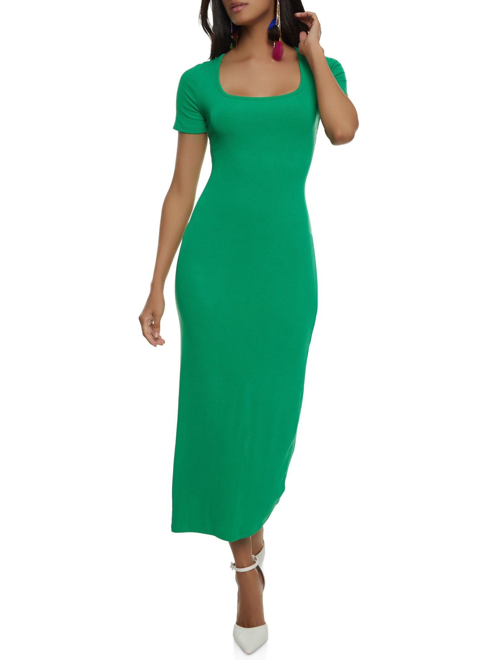 Ribbed Knit Square Neck Maxi Dress sold by Rainbow product image thumbnail 2