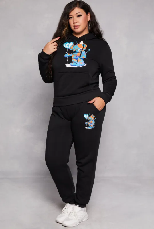 Plus Size Bear Graphic Drawstring Joggers sold by Rainbow