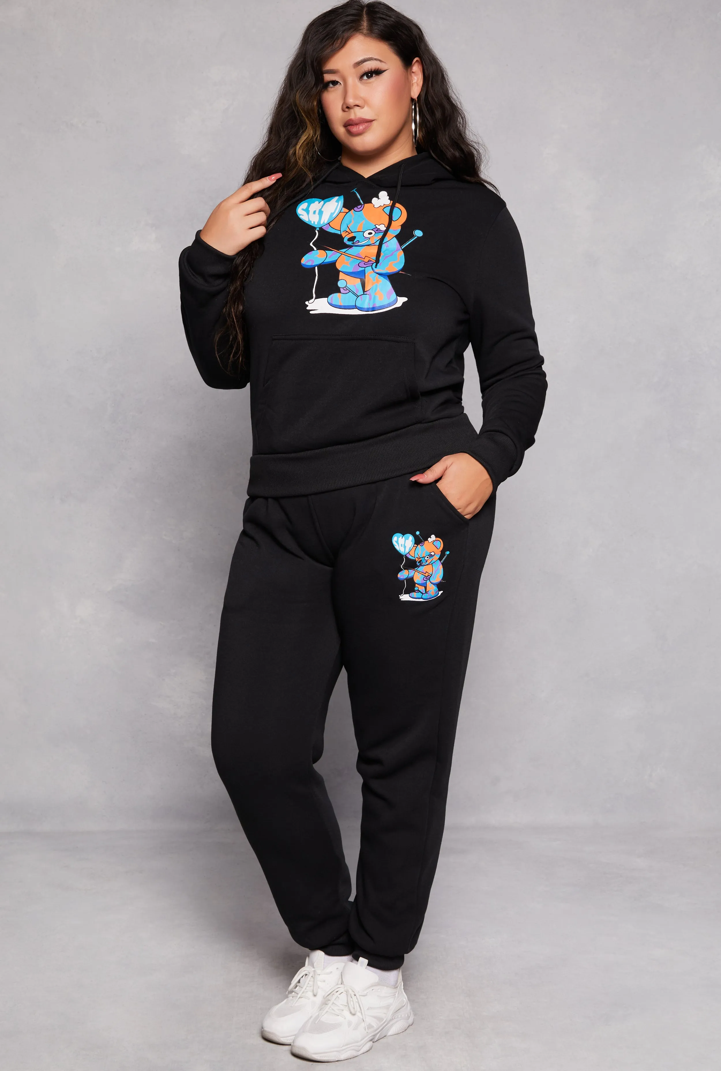 Plus Size Bear Graphic Drawstring Joggers sold by Rainbow