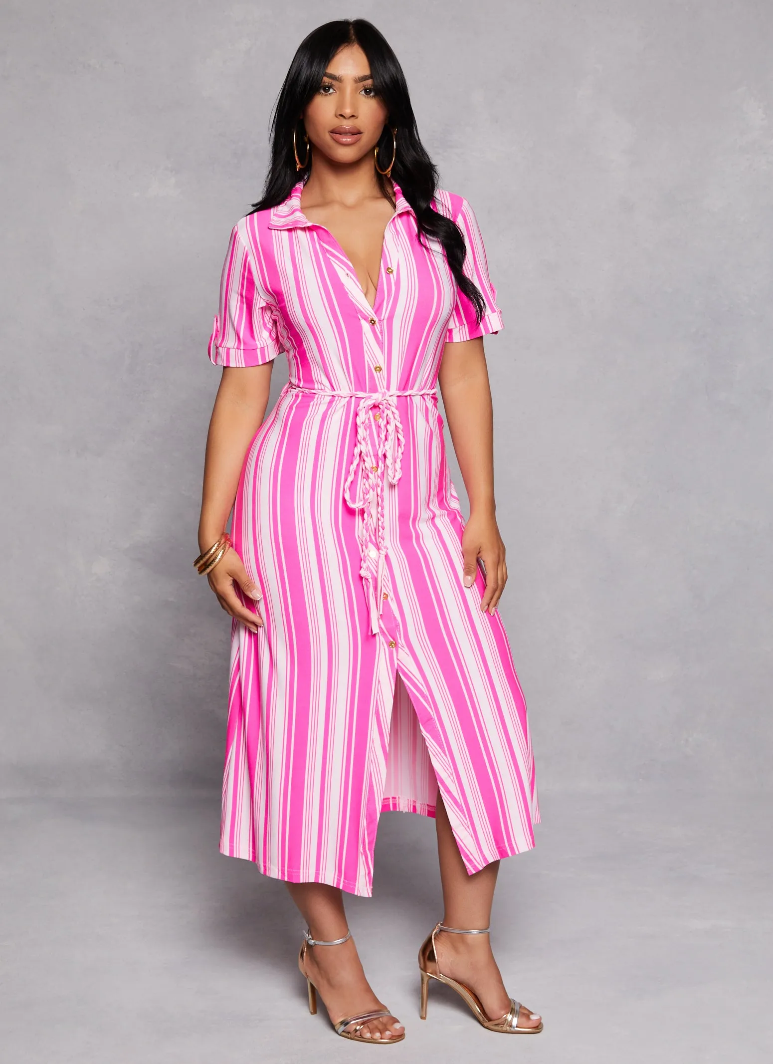 Tie Waist Belted Midi Shirt Dress sold by Rainbow product image thumbnail 2