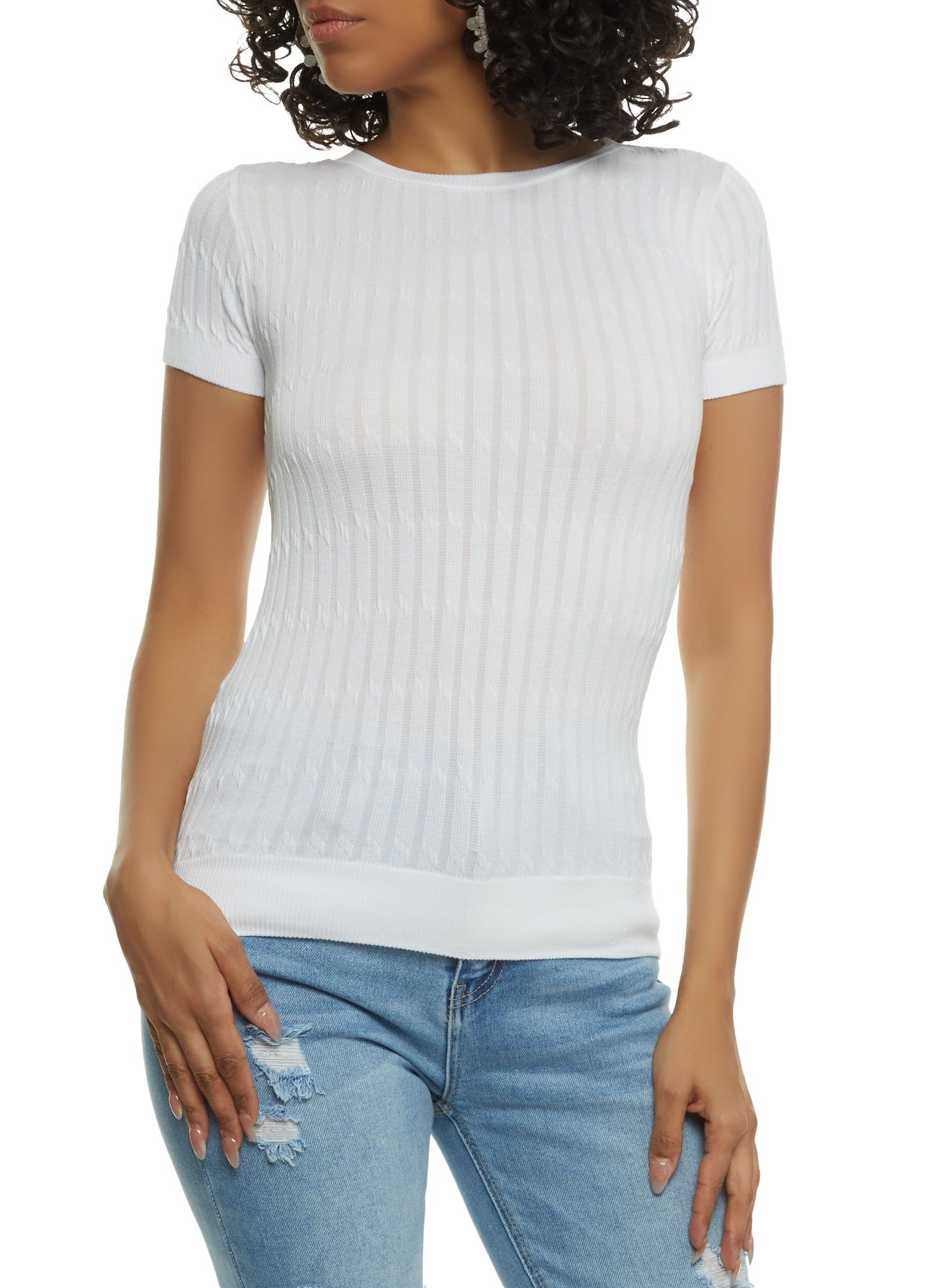 Textured Knit Crew Neck Seamless Tee sold by Rainbow
