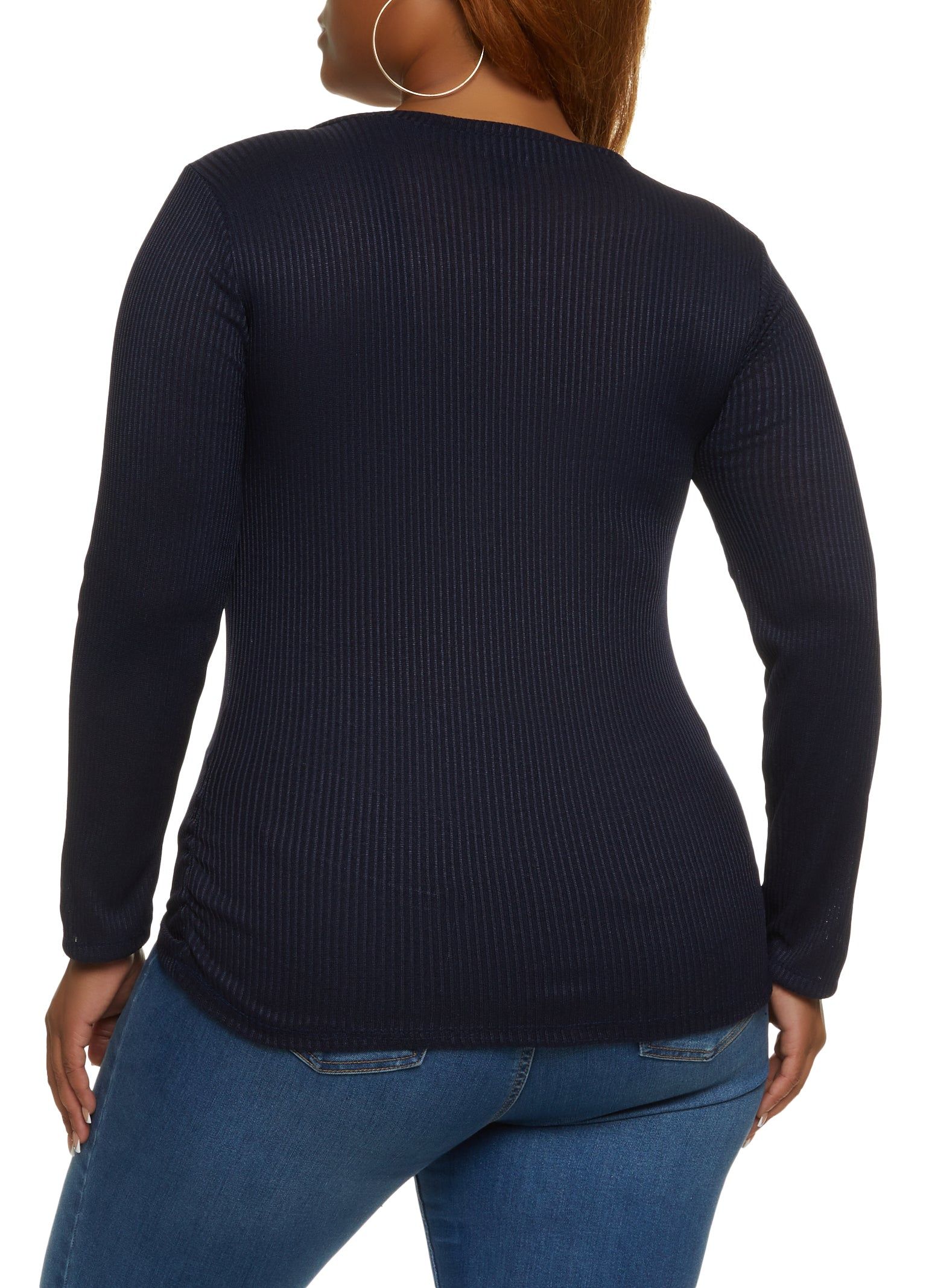 Plus Size Solid Ribbed Knit Long Sleeve Top sold by Rainbow product image thumbnail 2