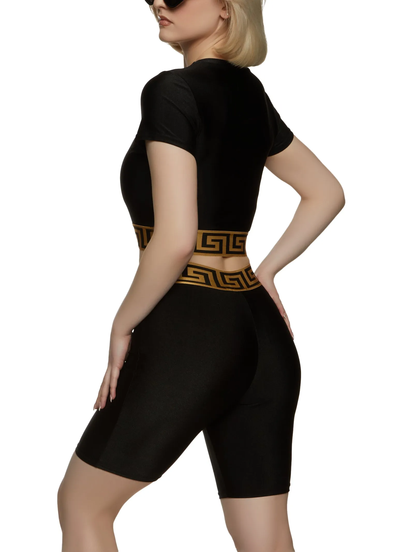 Greek Key Trim Short Sleeve Crop Top and Biker Shorts sold by Rainbow product image thumbnail 3