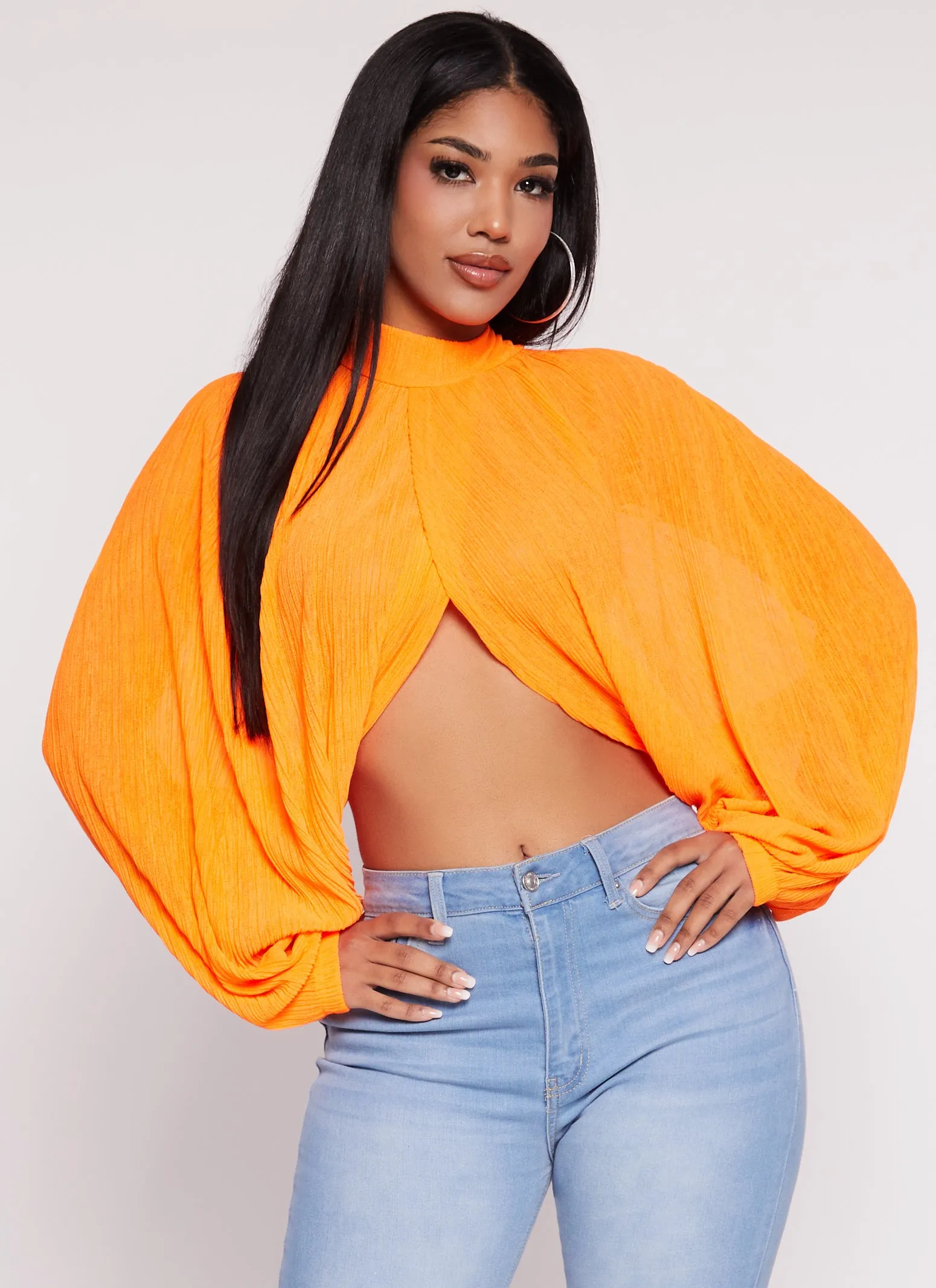 Mock Neck Tulip Hem Blouse sold by Rainbow