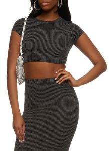 Ribbed Short Sleeve Crop Top sold by Rainbow