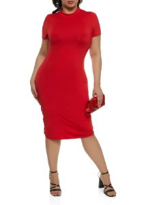 Plus Size Mock Neck Short Sleeve Midi Dress sold by Rainbow