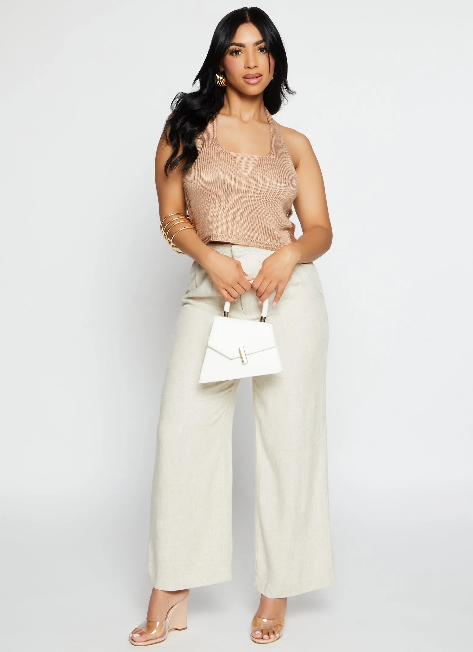 Linen Pleated High Waist Wide Leg Pants sold by Rainbow