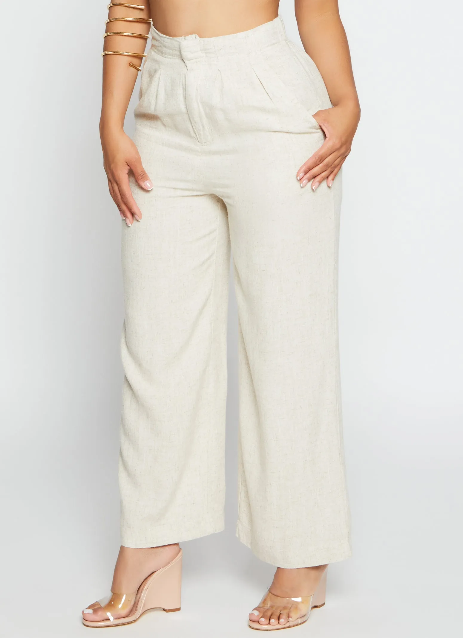 Linen Pleated High Waist Wide Leg Pants sold by Rainbow product image thumbnail 2