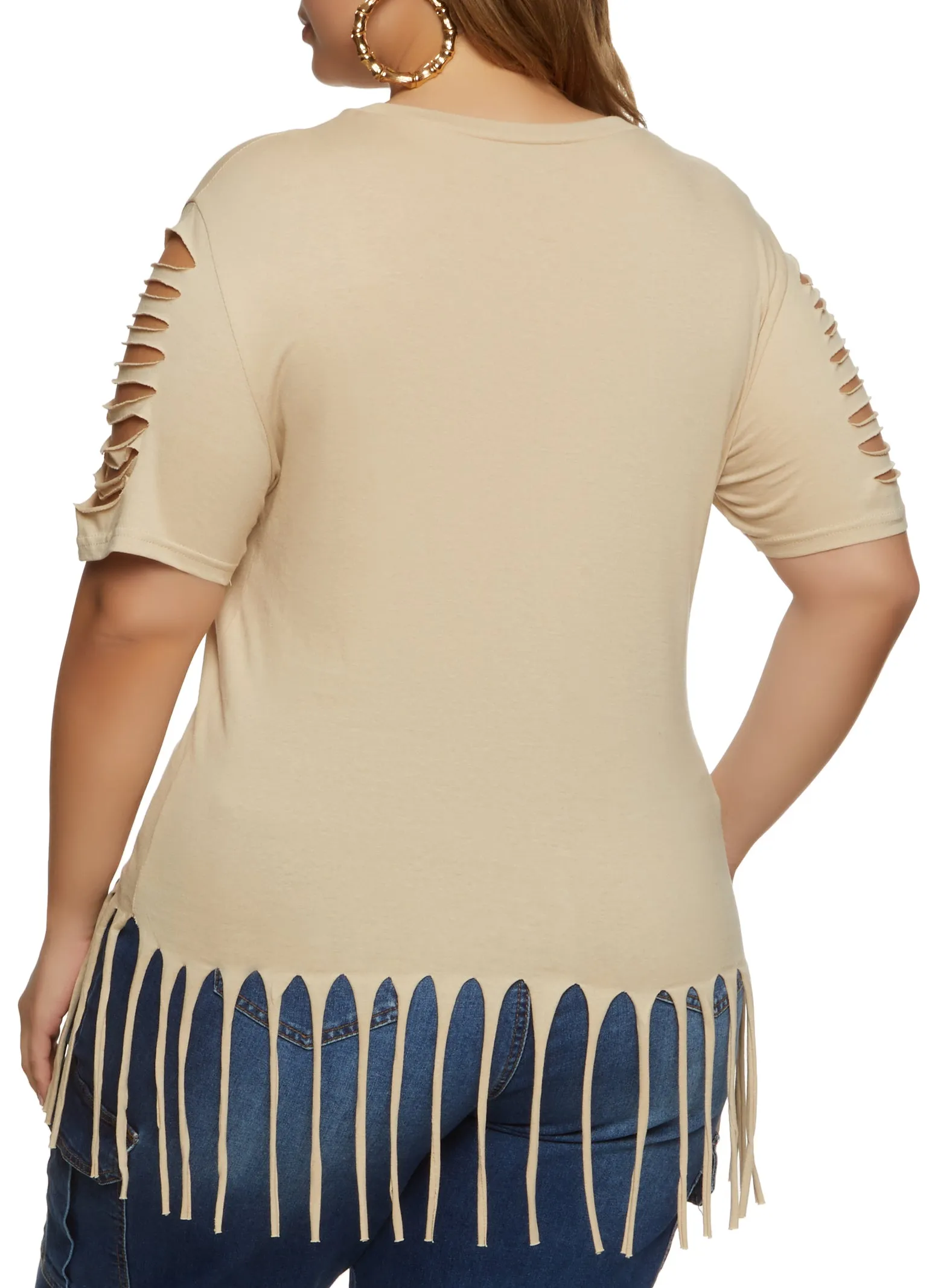Plus Size Laser Cut Fringe Hem Tee sold by Rainbow product image thumbnail 2