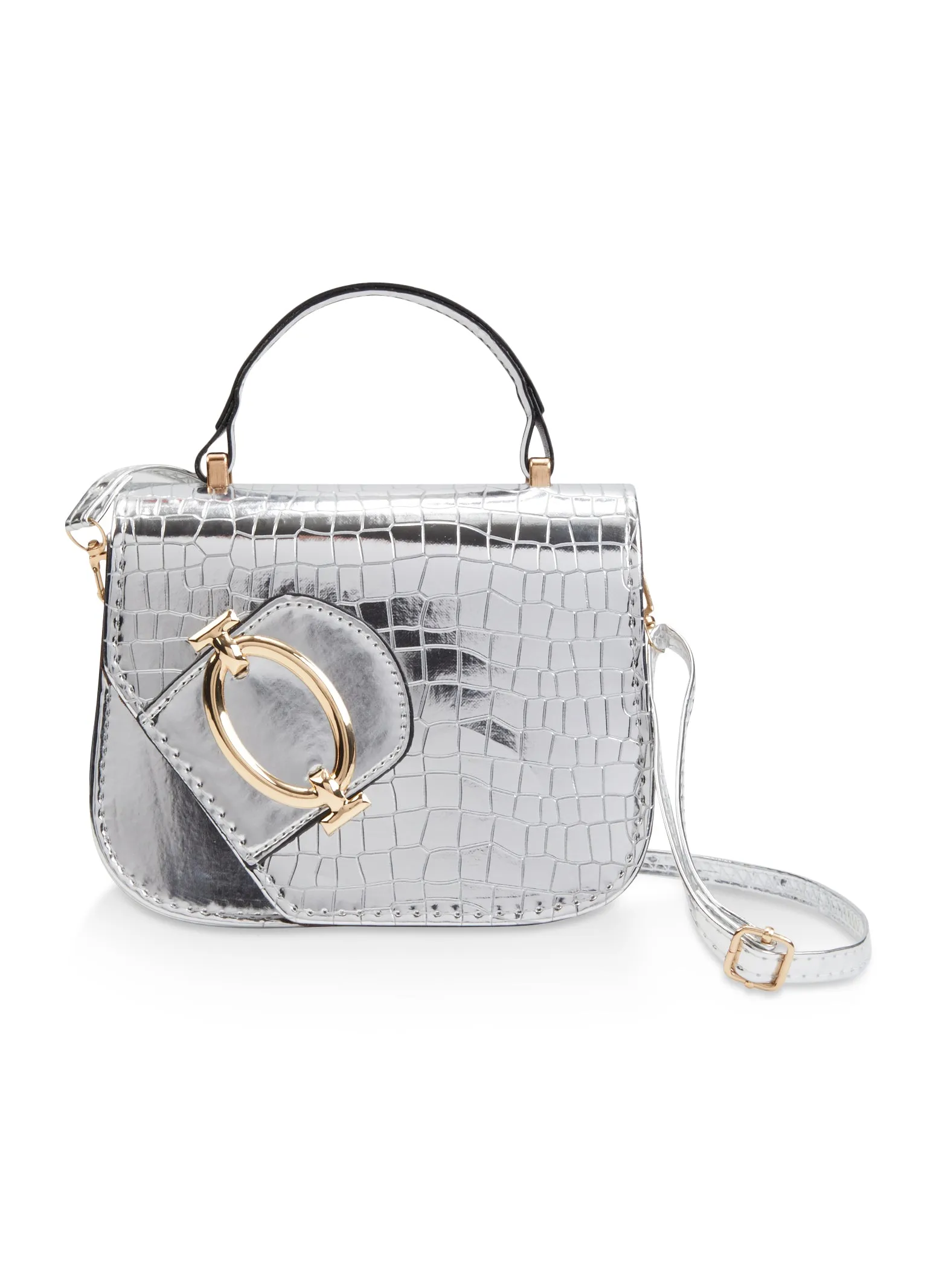 Metallic Detail Flap Faux Croc Crossbody Bag sold by Rainbow product image thumbnail 3