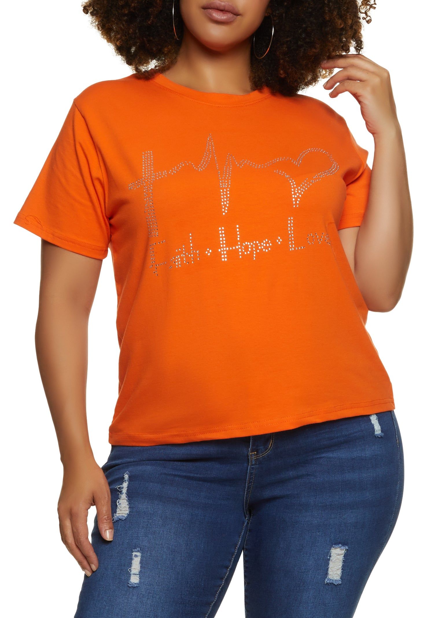 Plus Size Faith Hope Love Rhinestone Graphic Tee sold by Rainbow
