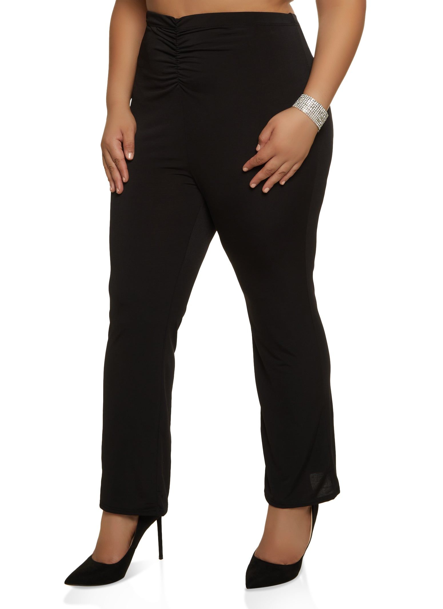 Plus Size Ruched Detail Pull On Dress Pants sold by Rainbow