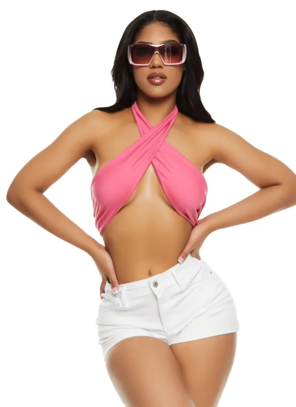 Almost Famous Cross Halter Neck Crop Top sold by Rainbow