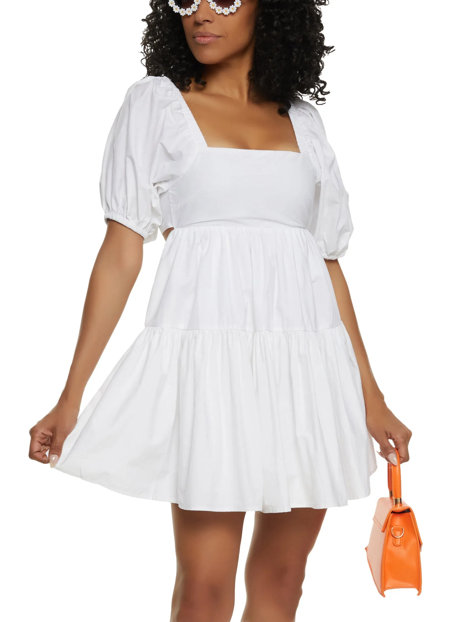 Poplin Puff Sleeve Mini Skater Dress sold by Rainbow