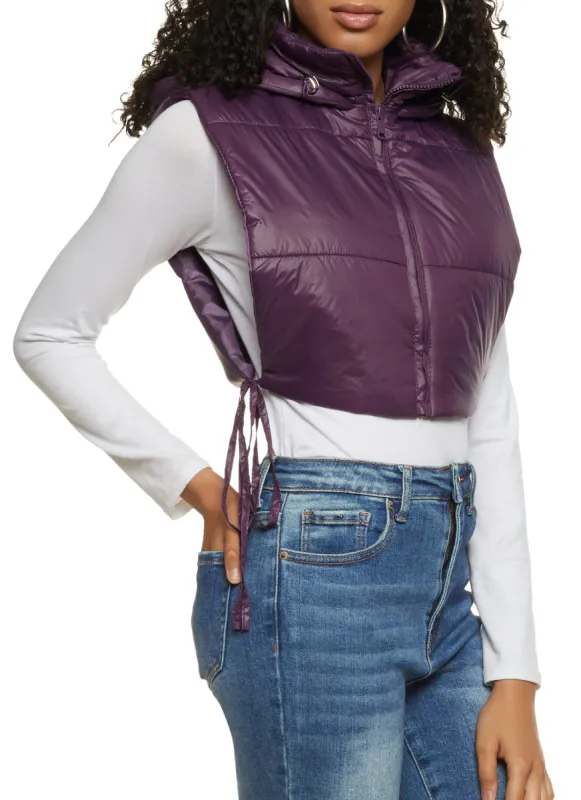 Side Tie Cropped Hooded Puffer Vest sold by Rainbow