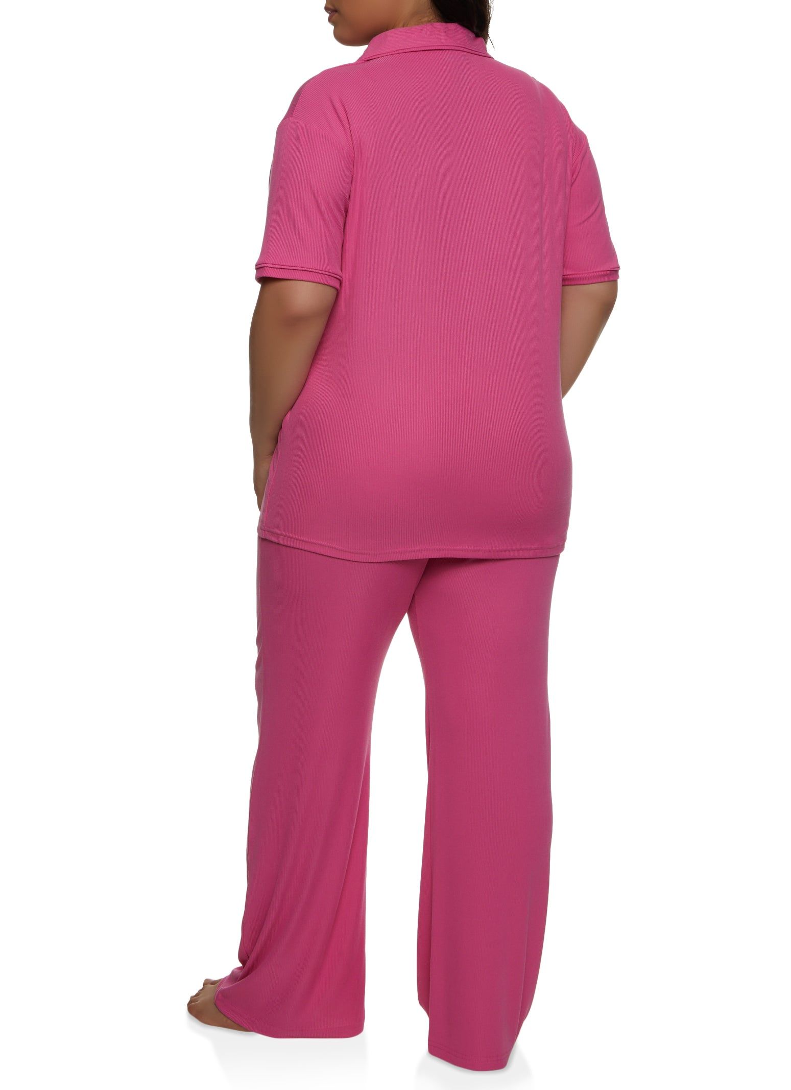 Plus Size Rib Knit Graphic Pocket Pajama Shirt and Pants sold by Rainbow product image thumbnail 2