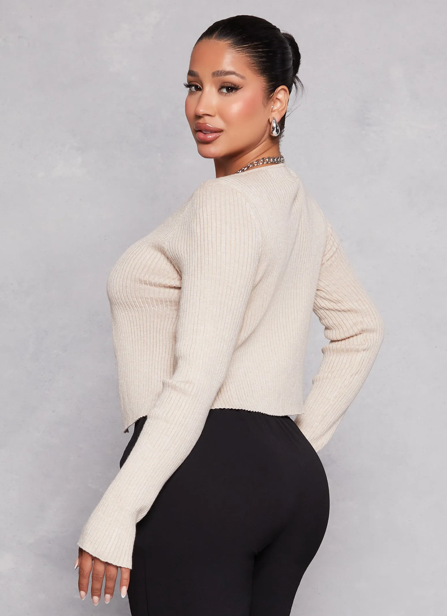 Ribbed Knit Tie Front Cardigan sold by Rainbow product image thumbnail 3