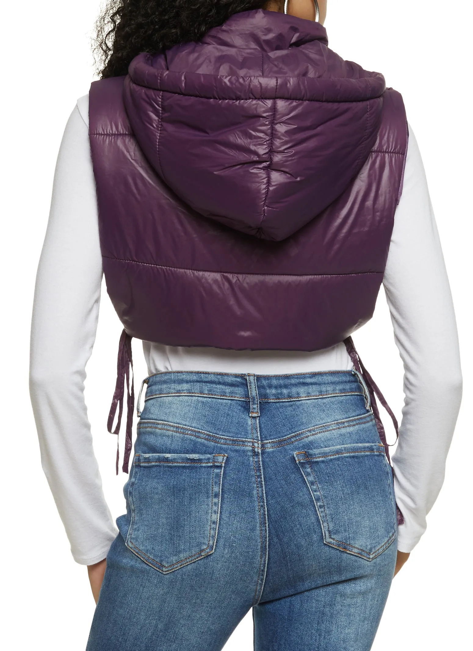 Side Tie Cropped Hooded Puffer Vest sold by Rainbow product image thumbnail 2