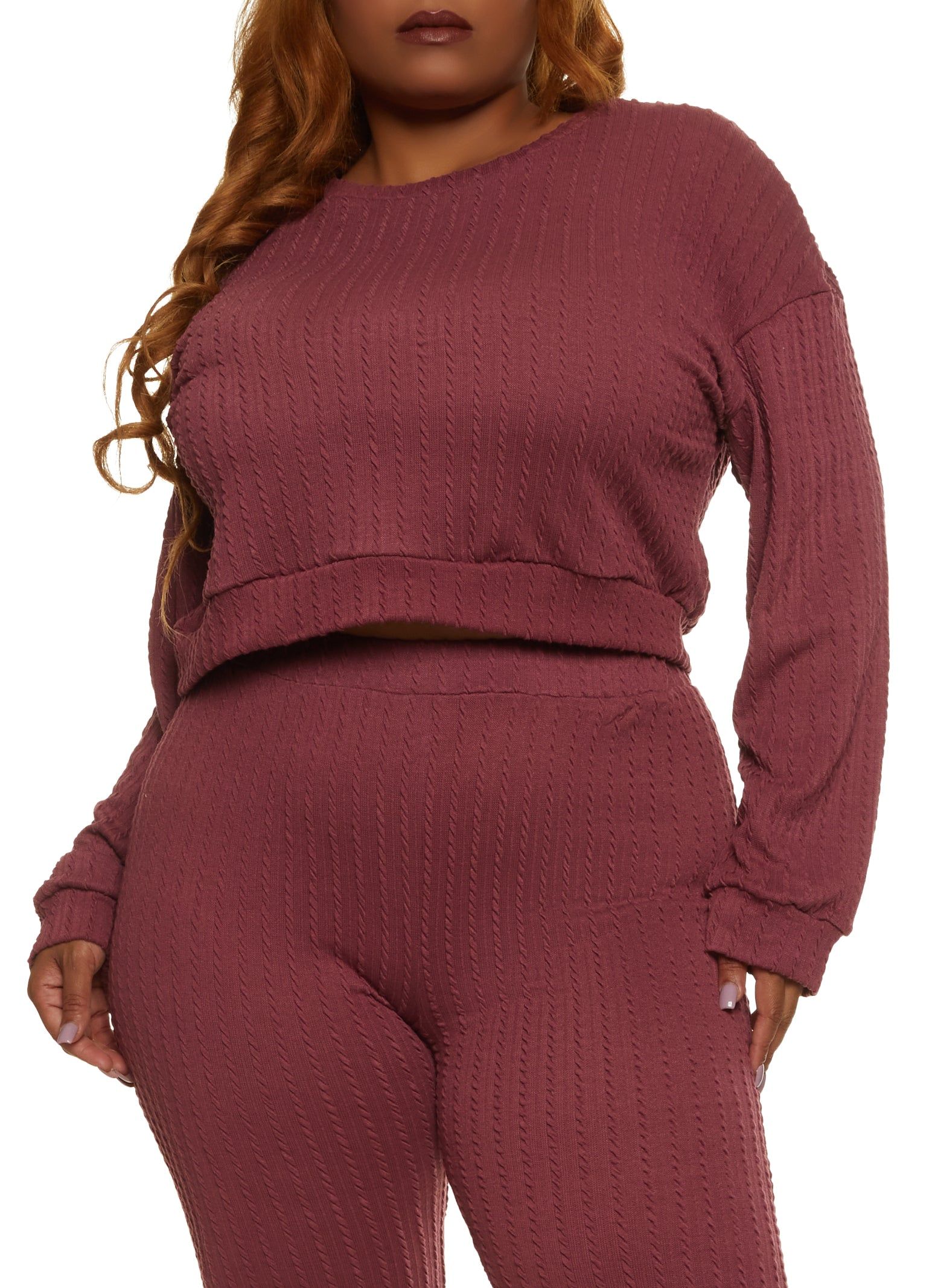 Plus Size Textured Knit Cropped Sweatshirt sold by Rainbow