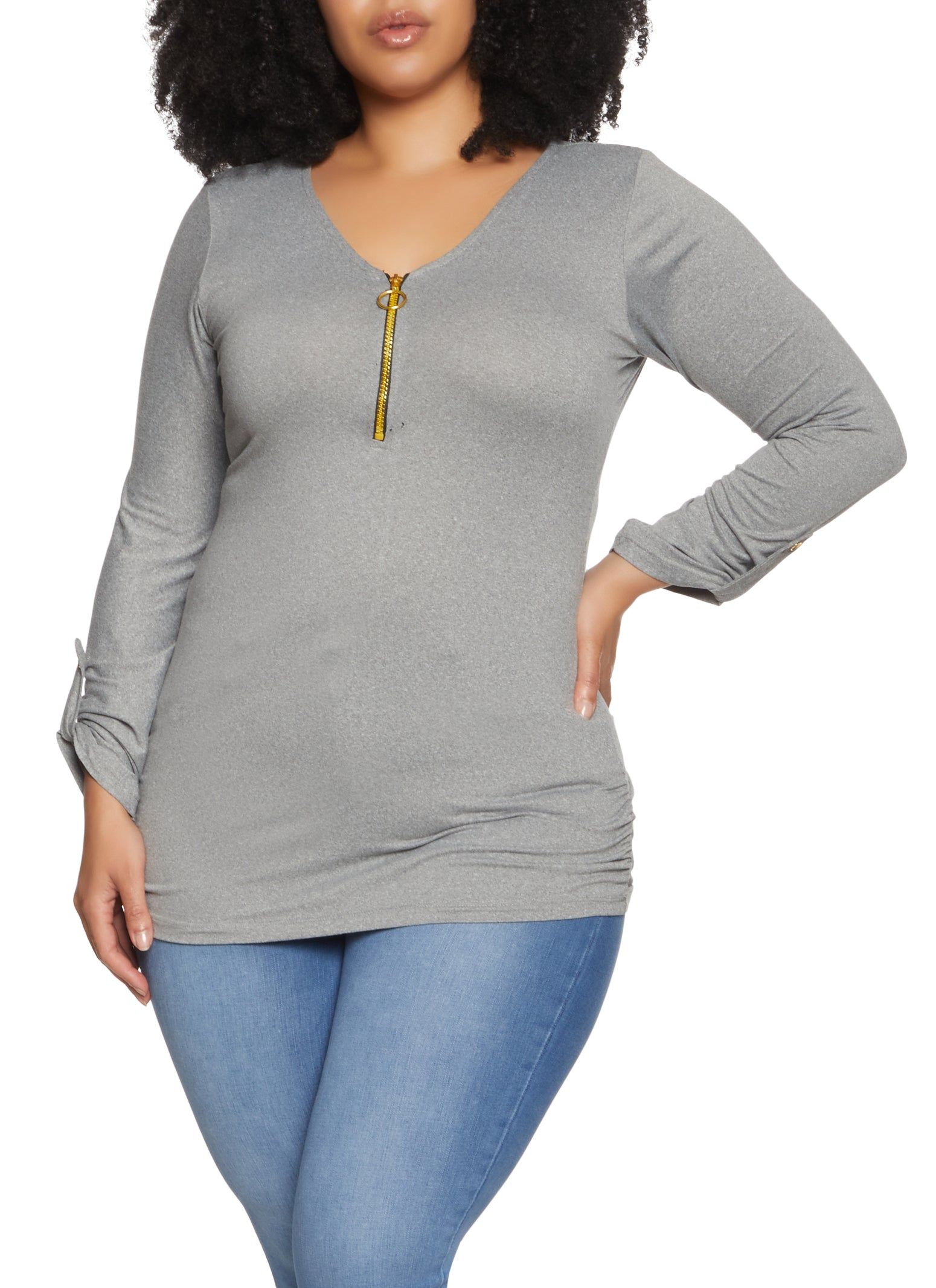 Plus Size Half Zip Basic Top sold by Rainbow