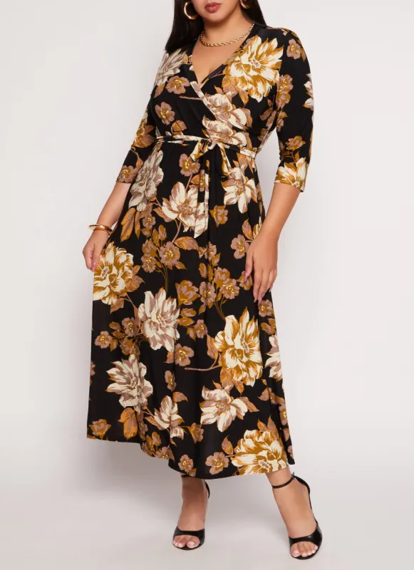 Plus Size Floral Print Faux Wrap Dress sold by Rainbow