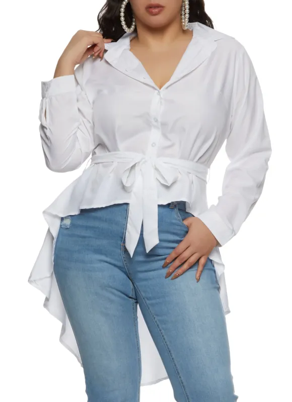 Plus Size Button Front High Low Hem Shirt sold by Rainbow