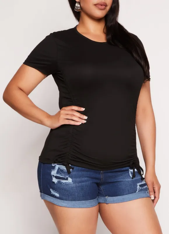 Plus Size Drawstring Ruched Crew Neck Tee sold by Rainbow