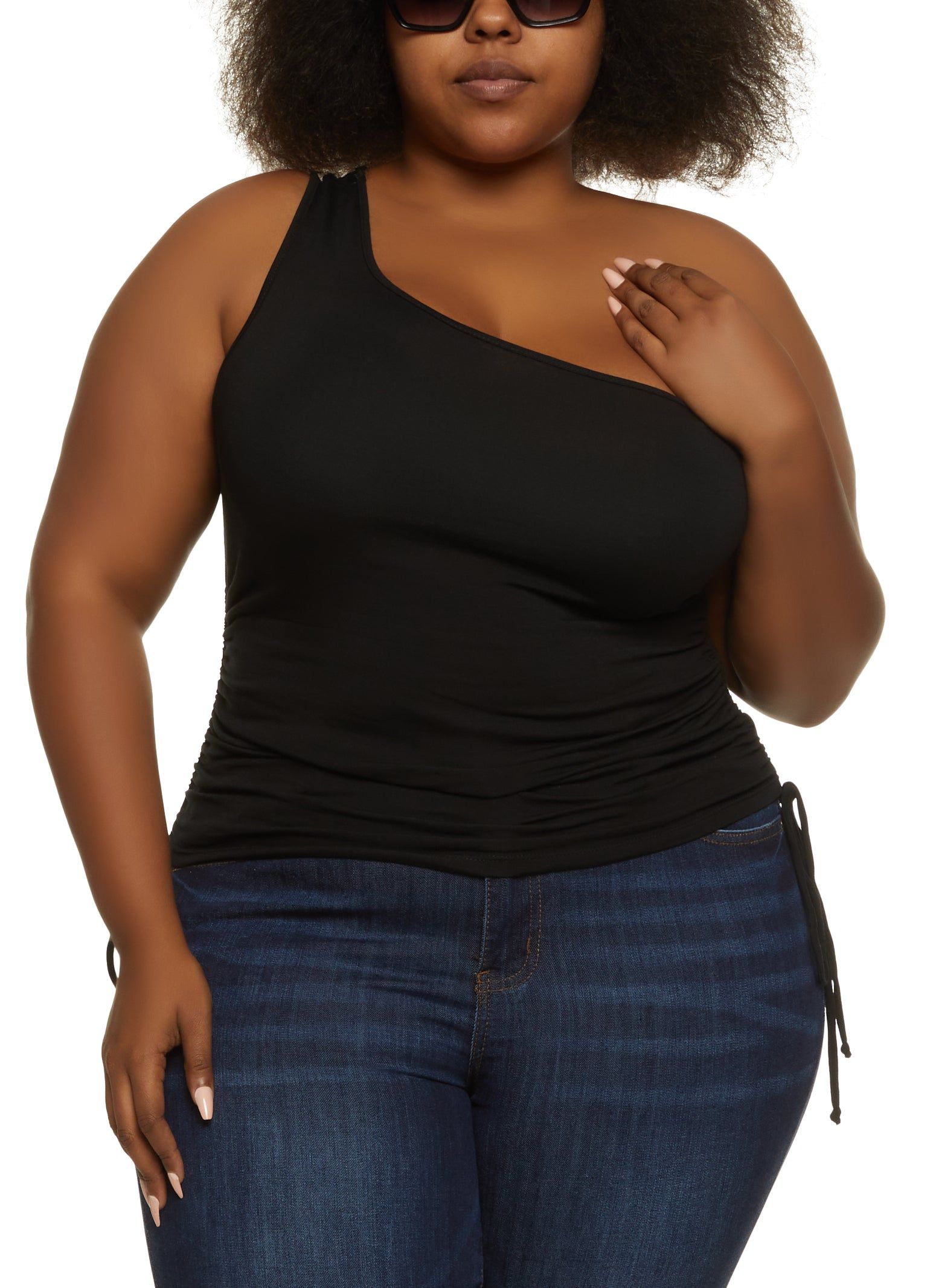 Plus Size One Shoulder Ruched Side Top sold by Rainbow