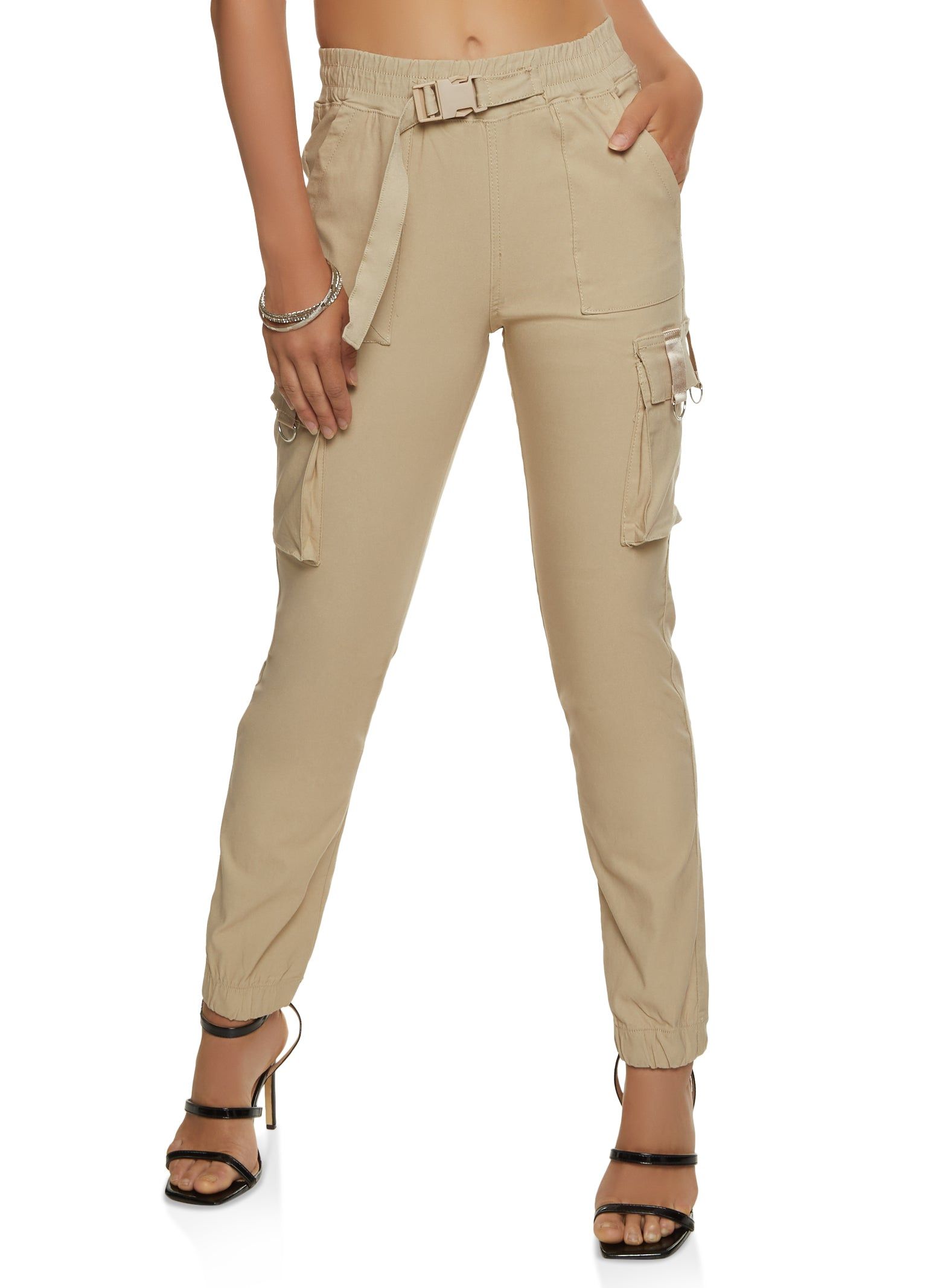 Buckle Detail Cargo Pocket Joggers sold by Rainbow