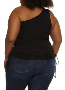 Plus Size One Shoulder Ruched Side Top sold by Rainbow