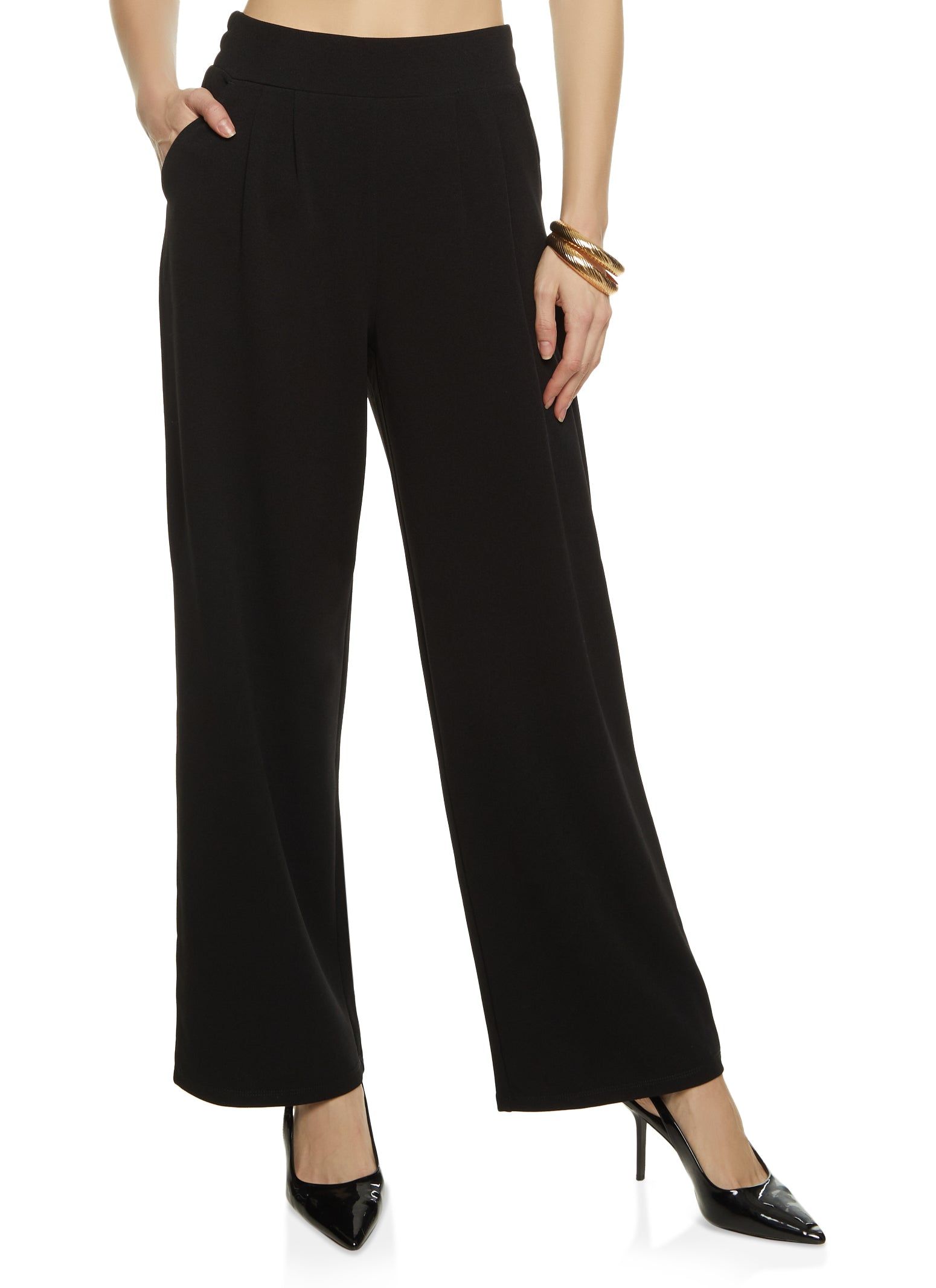 Crepe Knit High Waist Wide Leg Pants sold by Rainbow