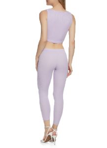 Contrast Decorative Stitch Crop Top and Leggings Set sold by Rainbow