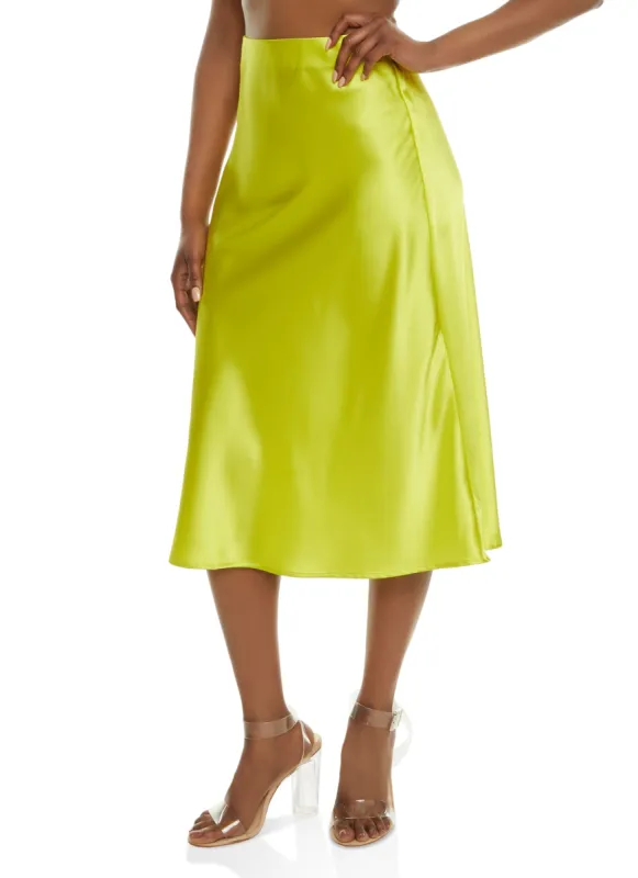 Satin High Waisted Midi Skirt sold by Rainbow