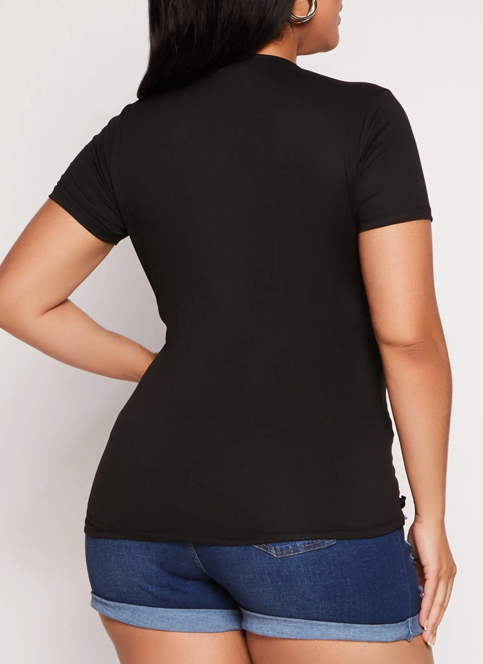 Plus Size Drawstring Ruched Crew Neck Tee sold by Rainbow product image thumbnail 3