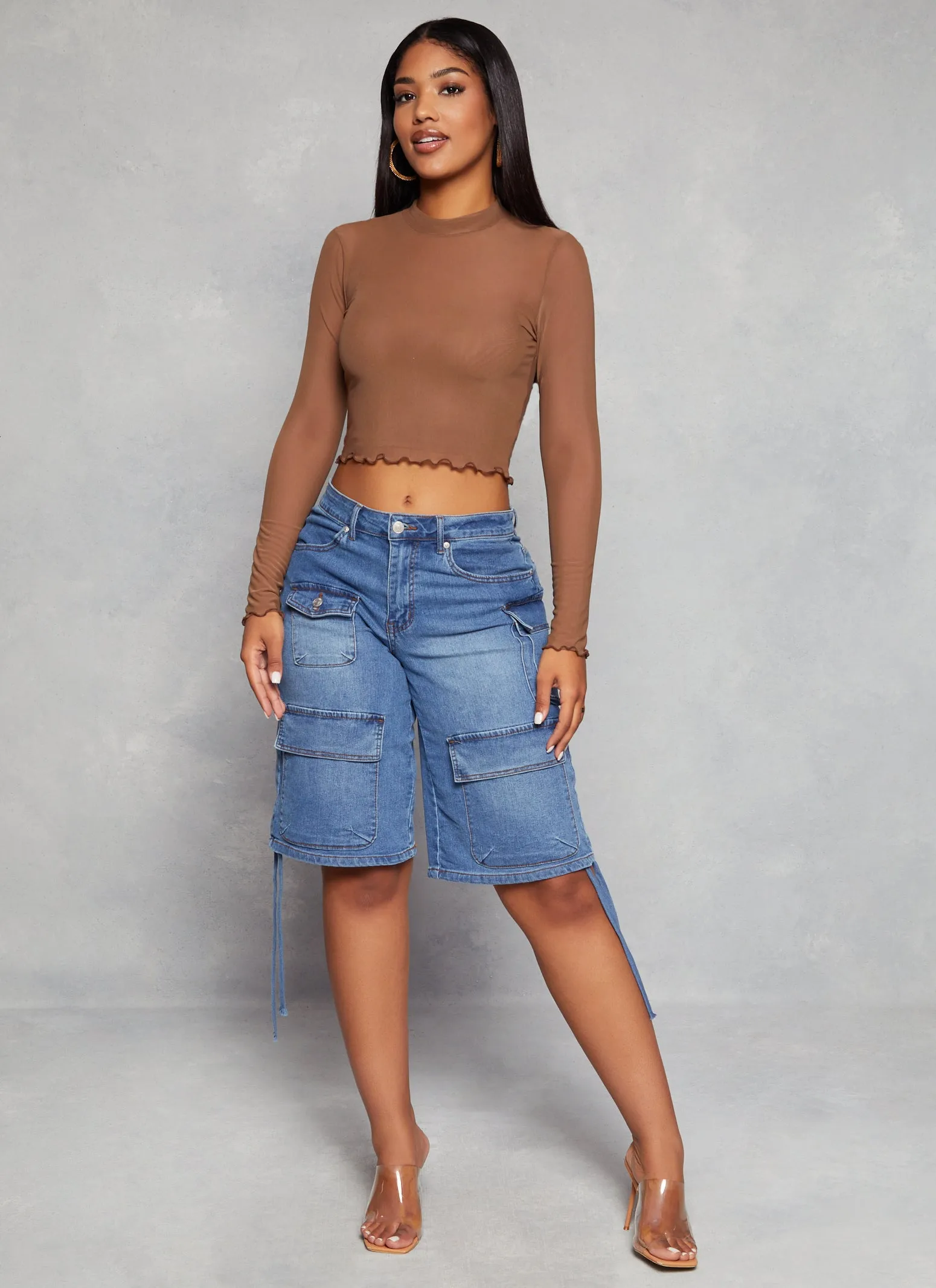 Mesh Mock Neck Lettuce Edge Crop Top sold by Rainbow product image thumbnail 2