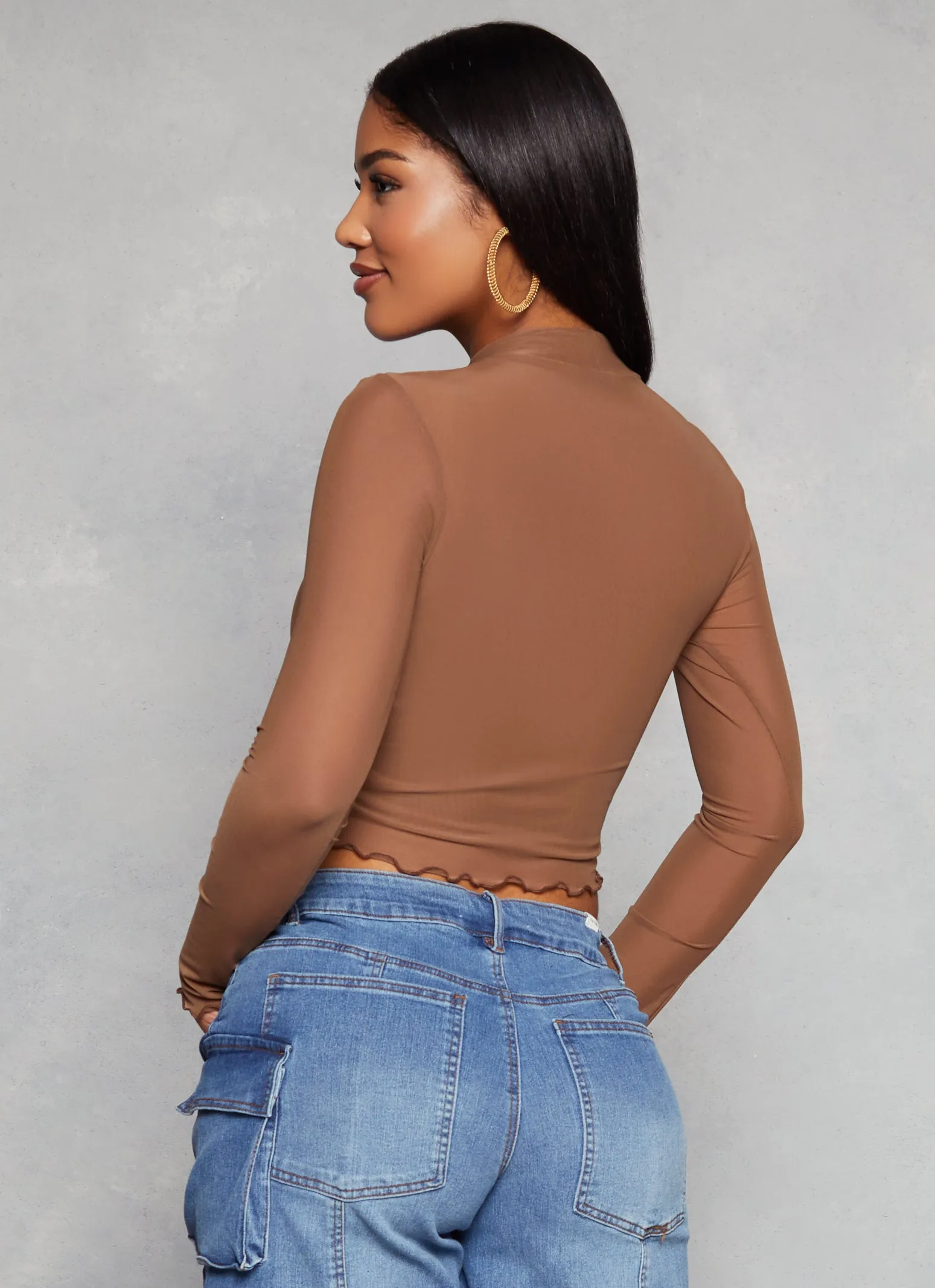 Mesh Mock Neck Lettuce Edge Crop Top sold by Rainbow product image thumbnail 3