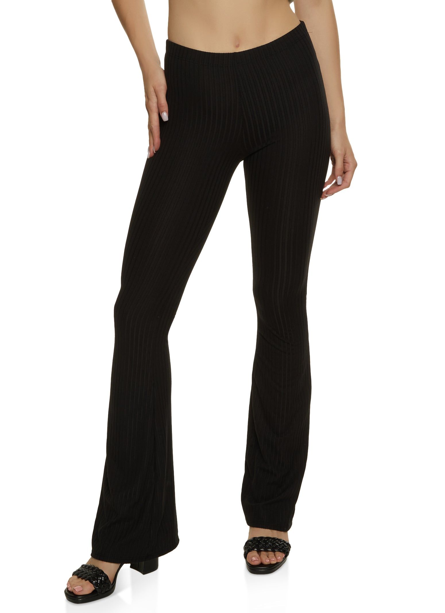 Ribbed Knit High Waist Flare Leg Pants sold by Rainbow