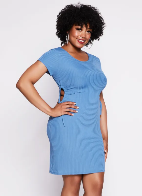 Plus Size Drawstring Cut Out T Shirt Dress sold by Rainbow