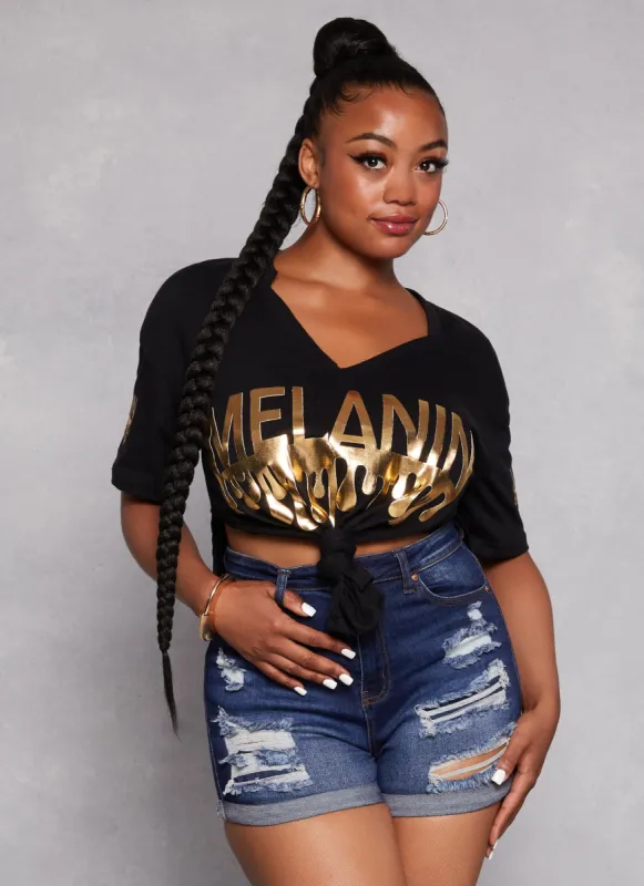 Plus Size Melanin Foil Screen Notch Neck Tee sold by Rainbow