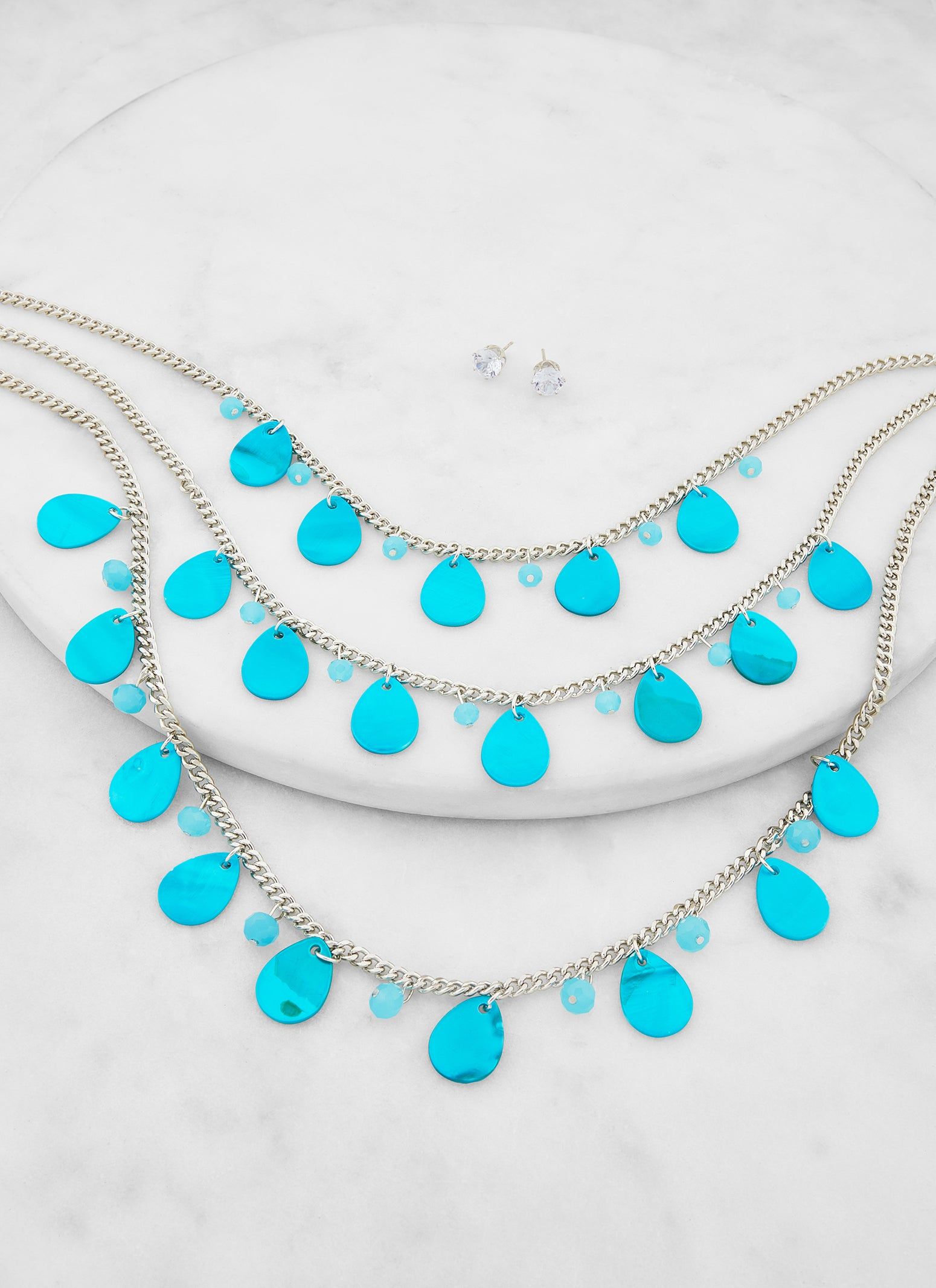 Teardrop Shell Layered Necklace and Stud Earrings sold by Rainbow product image thumbnail 2