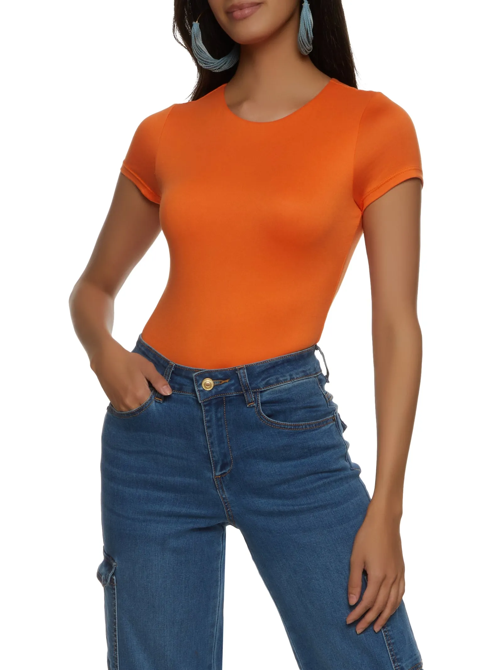 Solid Short Sleeve Crew Neck Bodysuit sold by Rainbow product image thumbnail 2