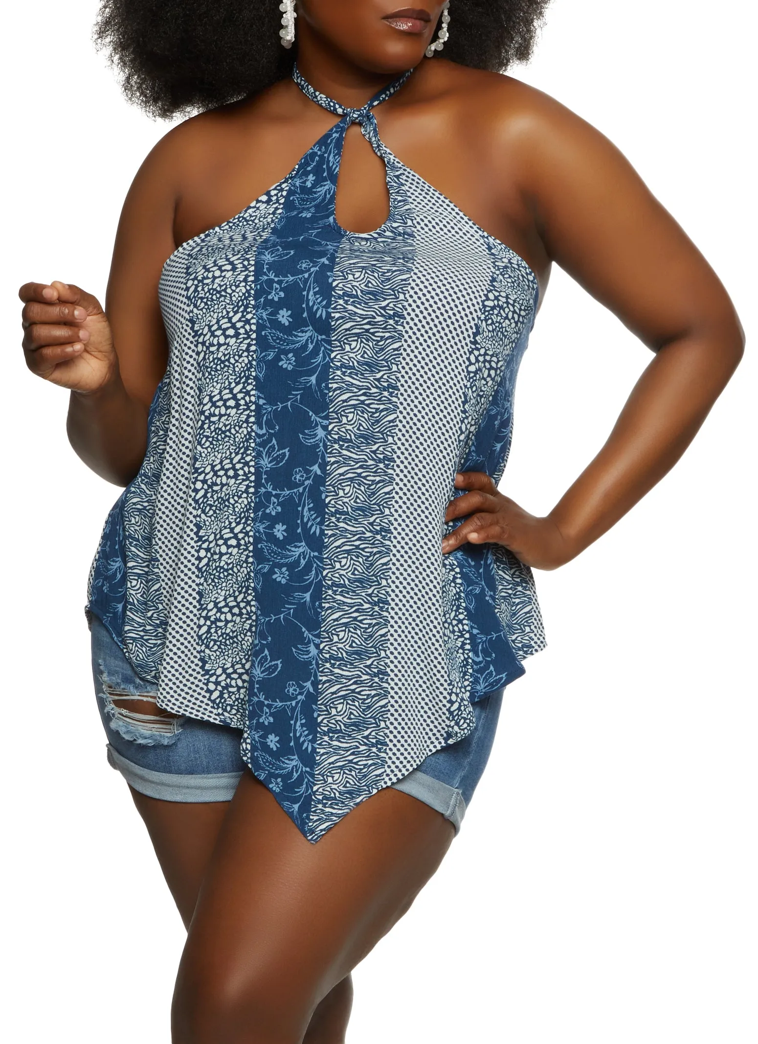 Plus Size Halter Neck Handkerchief Top sold by Rainbow