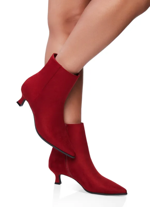 Pointed Toe Side Zip Kitten Heel Booties sold by Rainbow