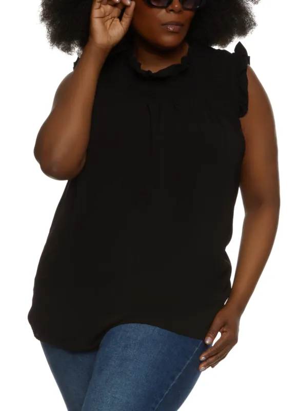 Plus Size Sleeveless Ruffled Smocked Blouse sold by Rainbow