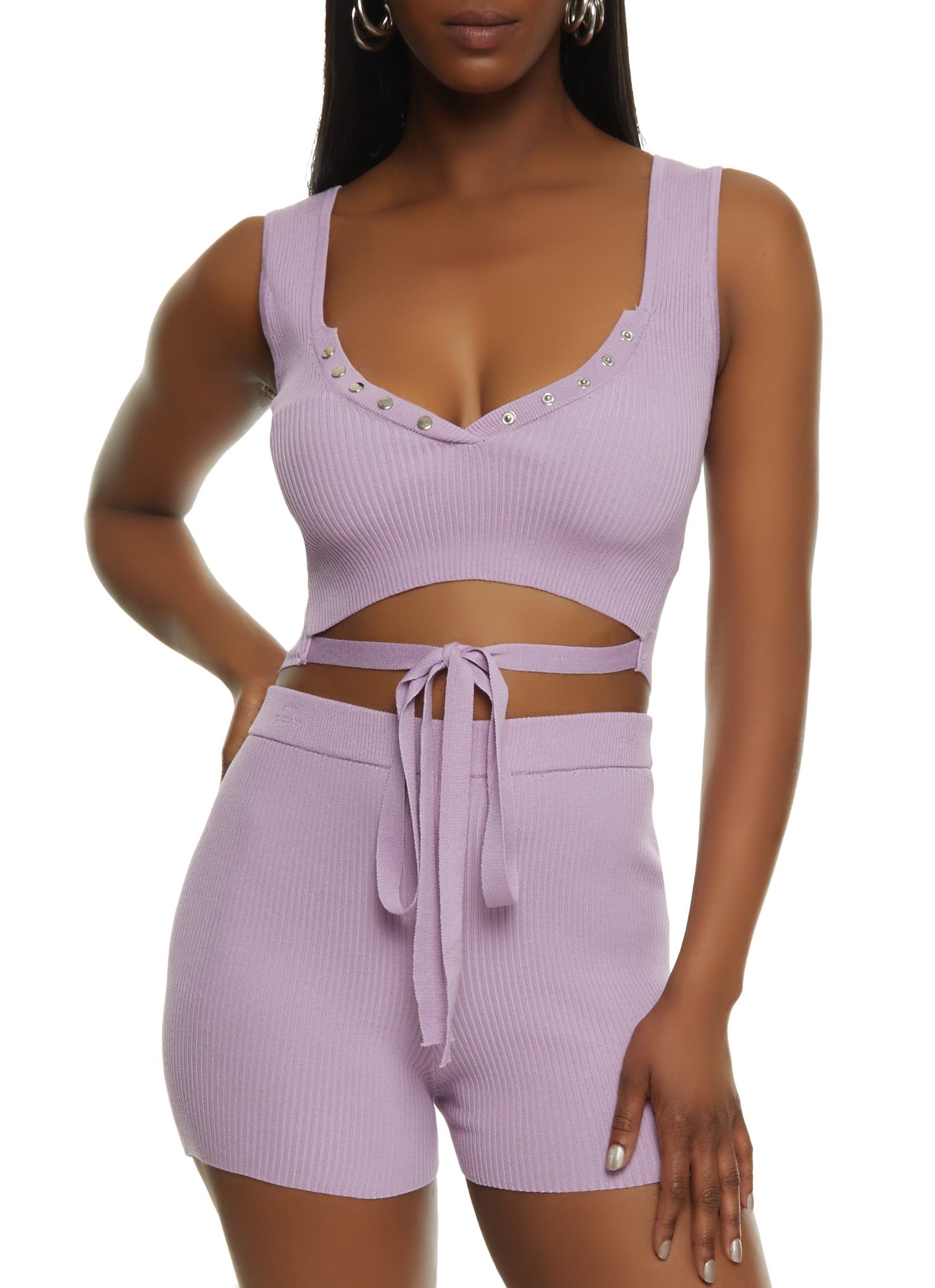 Ribbed Snap Button Detail Tie Front Tank Top sold by Rainbow product image thumbnail 3