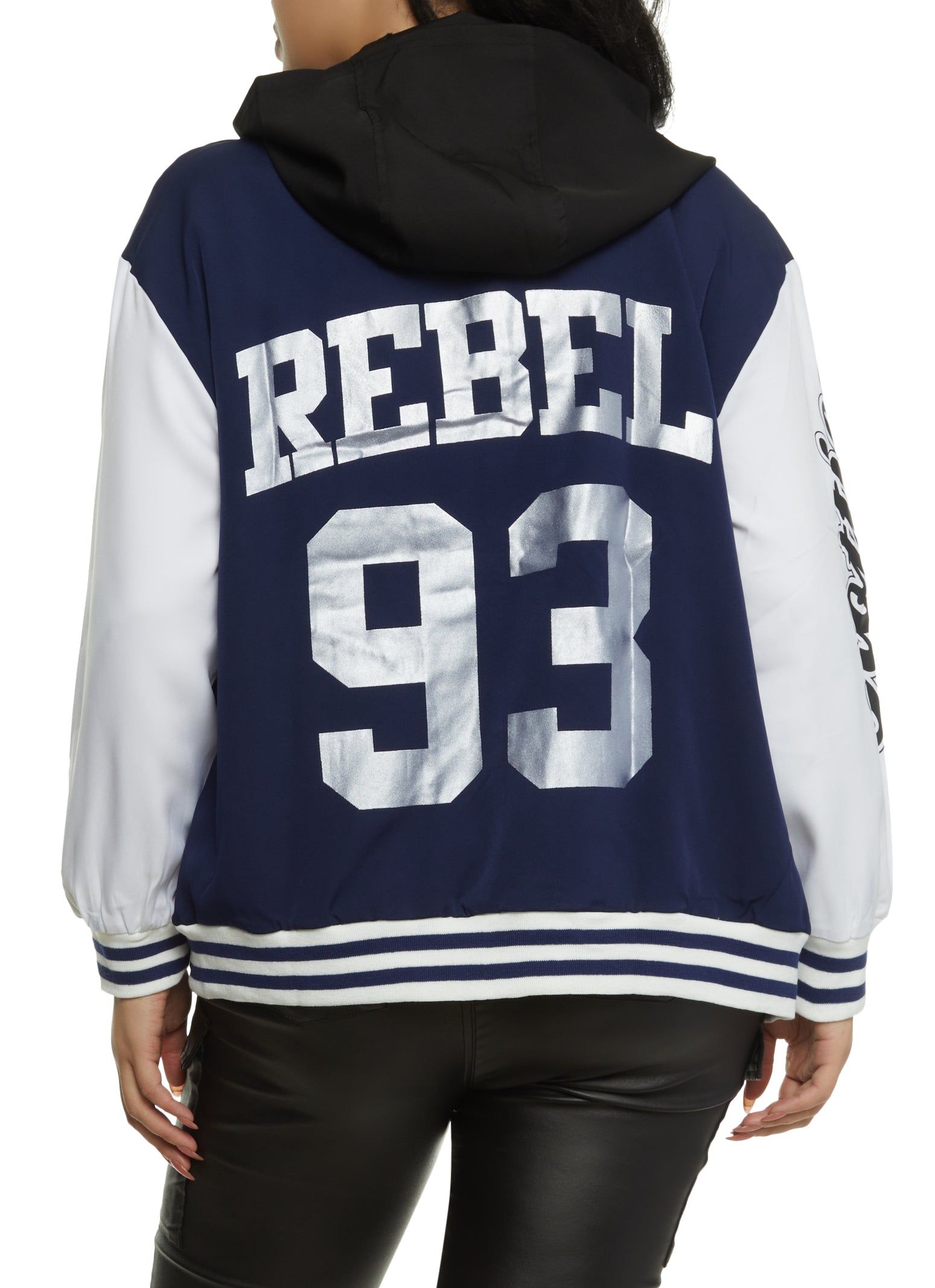 Plus Size Brooklyn A Graphic Patch Hooded Varsity Jacket sold by Rainbow product image thumbnail 2